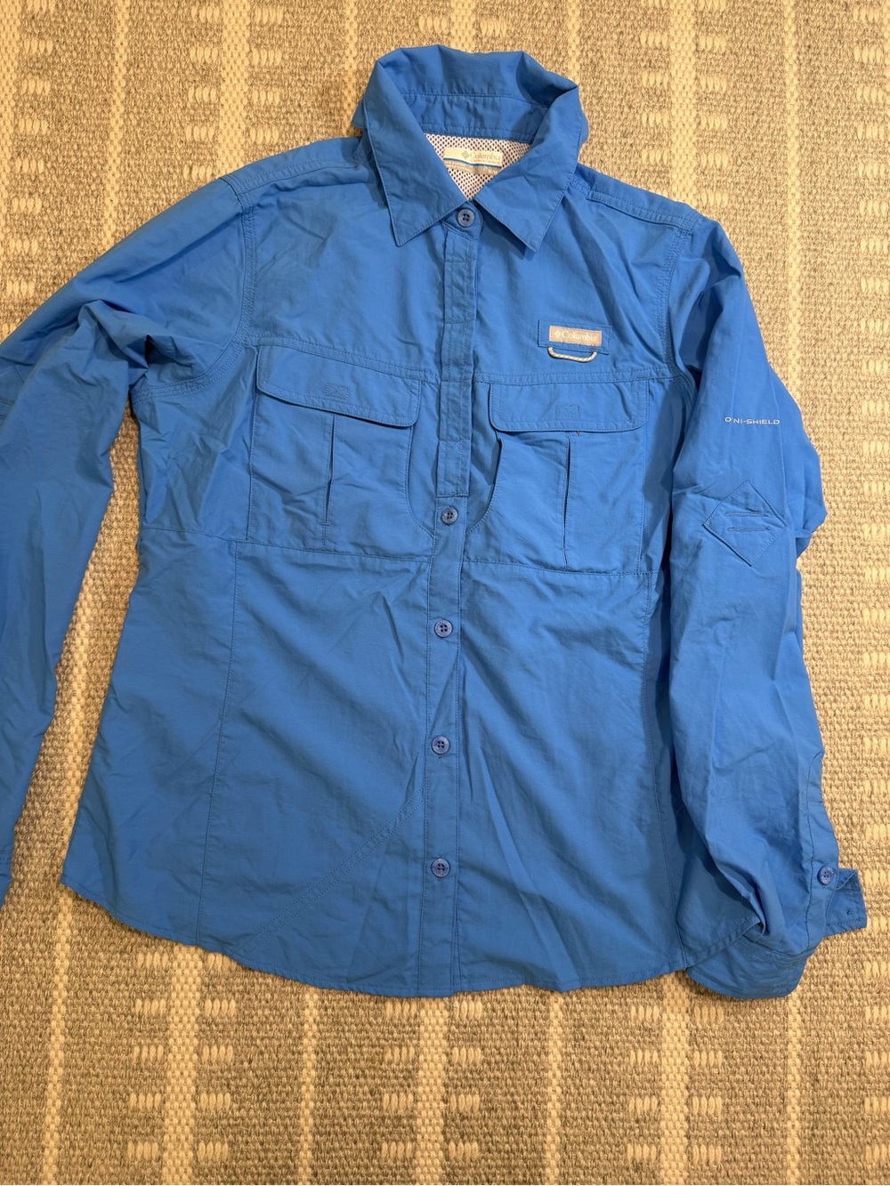 Columbia Women’s Size Medium PFG Omni-Shield Long Sleeve Fishing Shirt Blue - Picture 5 of 13